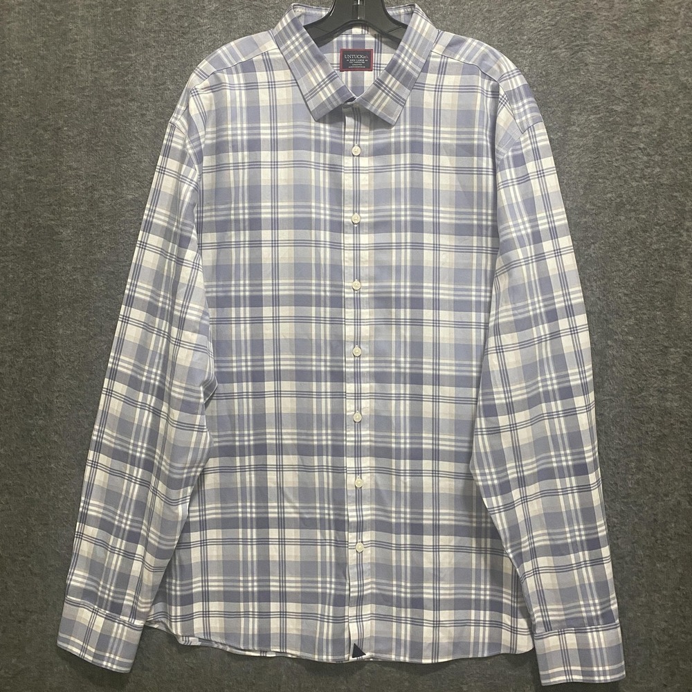 UNTUCKit Shirt Men 3XLT TALL Blue‎ Plaid Wrinkle Free Long Sleeve Button Up NWOT